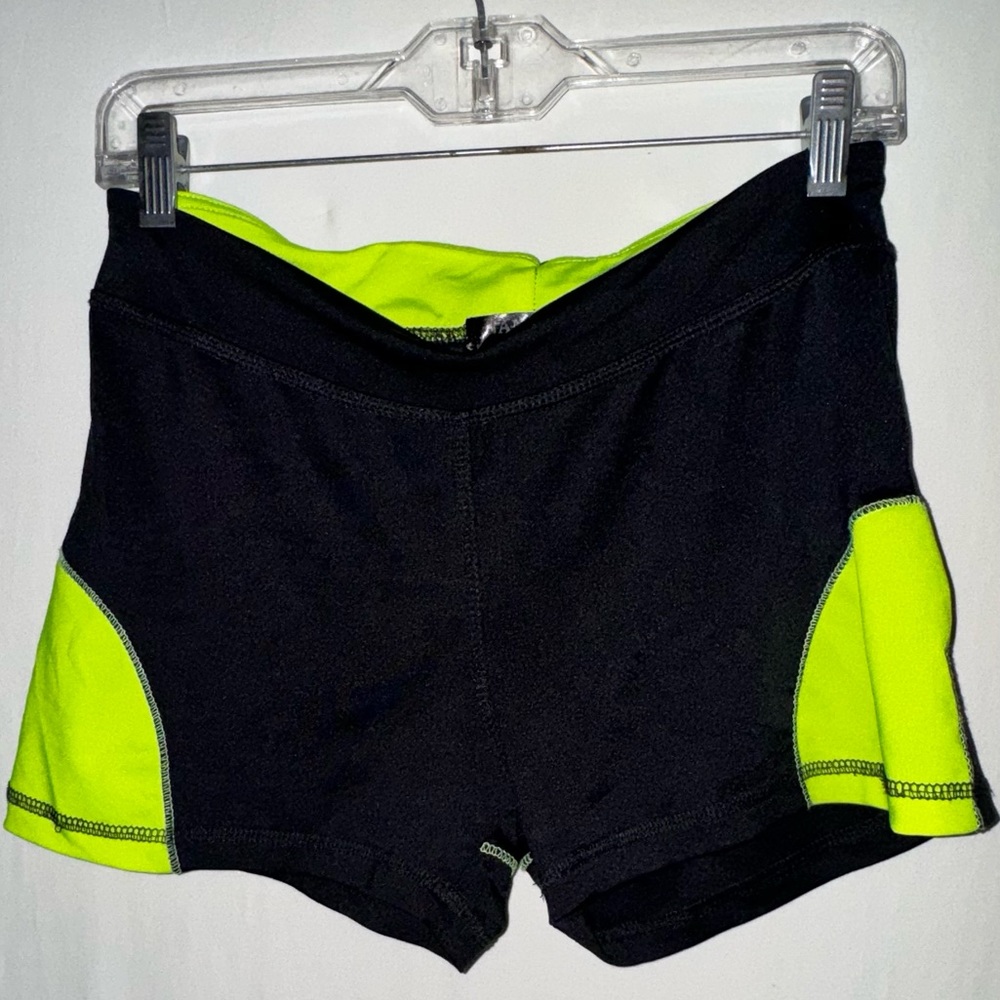Women Black Neon Green Biker-Gym Shorts